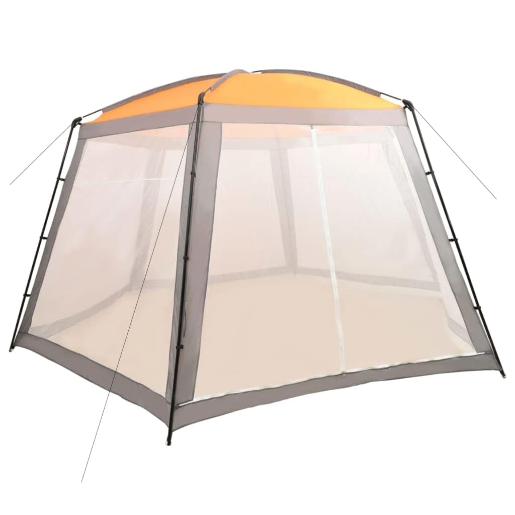 Tenda per piscina rotonda fino a 400 cm di diametro, gazebo con pareti laterali in rete, copertura in poliestere, grigio, 590 x 520 x 250 cm