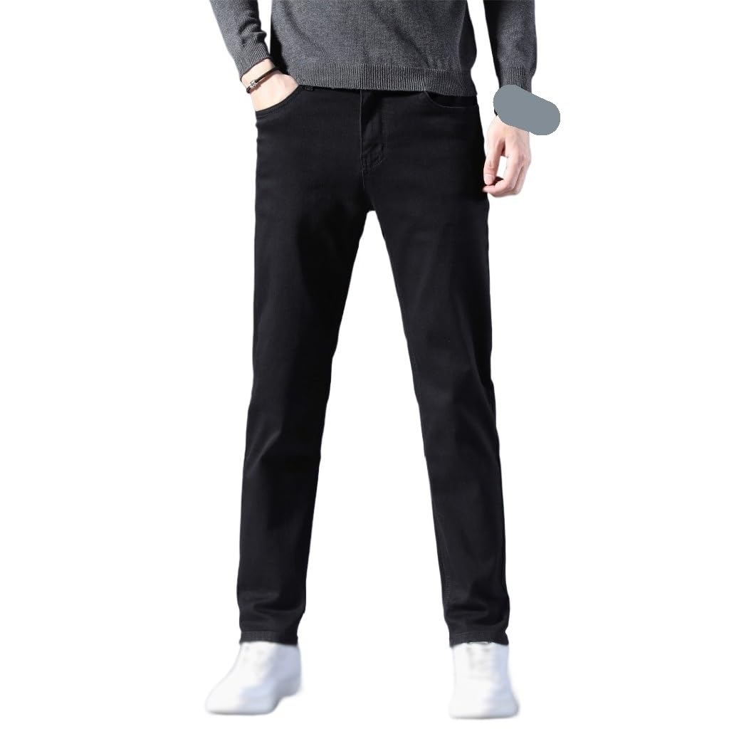 Straight Fit Business Pants Classic Mid Waist Soft Stretch Trousers Male Fabric Mens Jeans