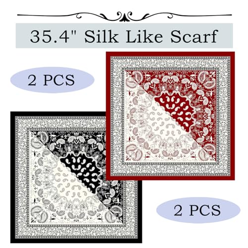 35”×35” Silk Like Head Scarf, 2/3 Pcs Large Silk Feeling Neck Scarf, Like Silk Scarf for Hair Wrapping at Night2