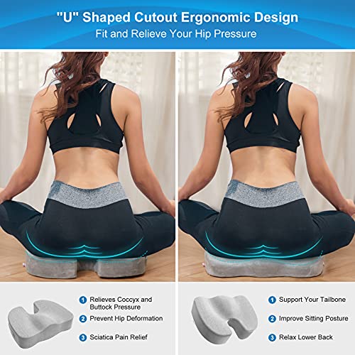 Bomdaia Seat Cushion For Office Chair, Memory Foam Coccyx Seat Cushion, Desk Chair Car Seat Cushion For Tailbone, Sciatica, Lower Back Pain Relief (Gray) #TOP4