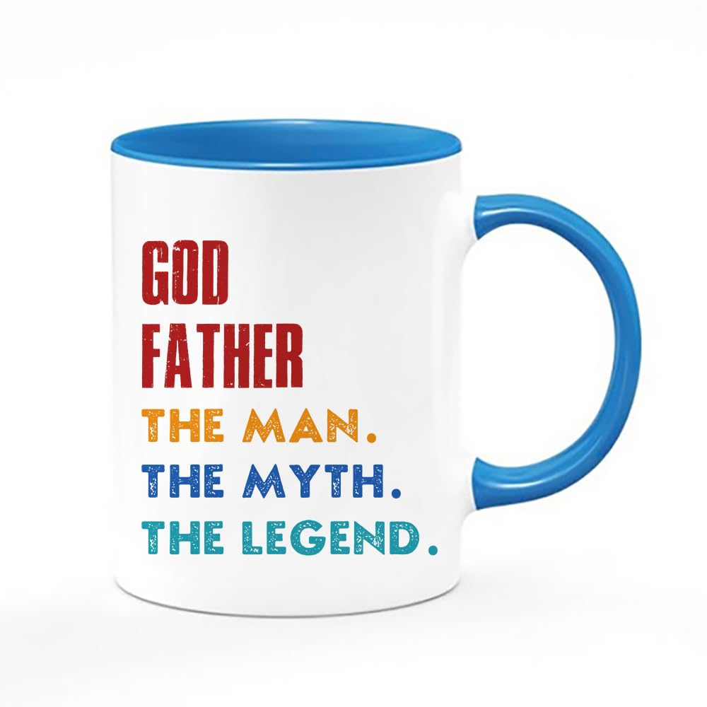 Best Gift for God Father, The Man The Myth The Legend, Father's Day Gift, Inside Coloured Coffee, Tea Mug. (Blue)