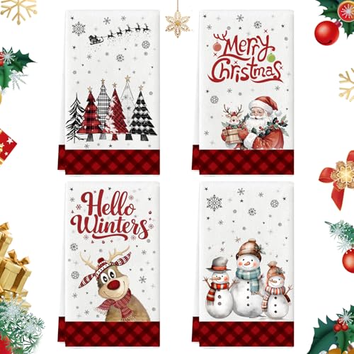 Smdbzda Juego de 4 Navidad Paños de Cocina, Toallas de Cocina Navidad, Juego de Toallas de Navidad, Toalla Navideña Divertida para el baño Invierno Navidad Decoracion Cocina Artículos Navideños