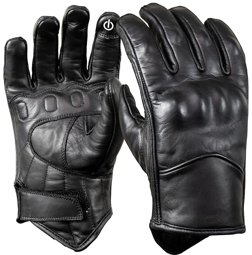 Gants de moto en cuir noir MDM pour homme style classique et paume grip