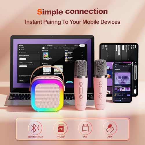 Mini Karaoke Machine for Kids Gifts Adults (Cute Little & Portable) Bluetooth Speaker with Wireless Microphone (Sound Loud) Birthday Gifts for Girls 3-12 Years Old Toddler Toys - Pink - Image 6