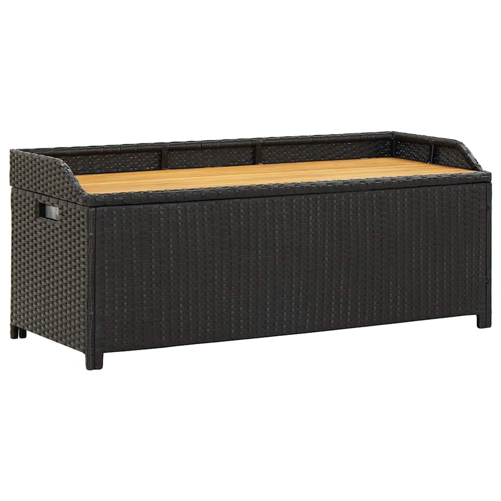 HUAKEHOM Gartenbank mit Stauraum Gartentruhe Sitzbank Kissentruhe Kissenbox Truhenbank Auflagenbox Gartenmöbel Bank 120 cm Poly Rattan Schwarz
