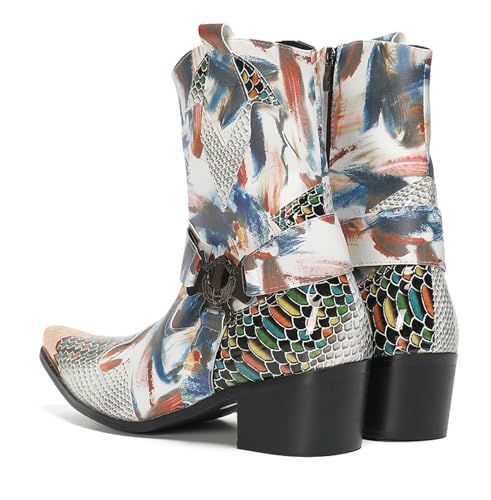 Santimon Cowboy Boot for Men Dress Casual Genuine Leather High Top Boots Metal Wingtip Zipper on Size Western Boots Fashion Wedding Singer Bar Party Ballroom Personalized Chelsea Boots4