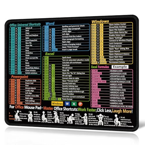 Office Shortcuts Mouse Mat Small Excel Cheat Sheet Desk Mat Portable Mouse Pad with Windows Cheat Sheet Gaming Mouses Pad Functions Waterproof Non-Slip Shortcut Mouses Pads for Office & Travel