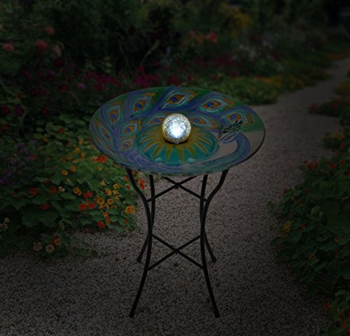 Peaktop 3601660 Solar Bird Baths, 18-Inch, Blue/Green