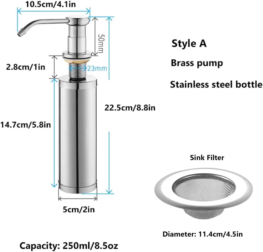 Countertop Soap Dispensers Built in Sink Stainless Steel Soap Dispenser for Kitchen Sink Brushed Nickel Brass Lotion Dispenser with Tube Or Bottle Soap dispensers (Brass
