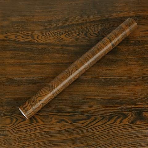 Wood Grain Self Adhesive Wallpaper Dark Brown Wooden Peel and Stick Decorative Contact Paper for Counter Tops Door Cabinet Cupboard Roll Waterproof Easily Removable 44x1000 cm Cover