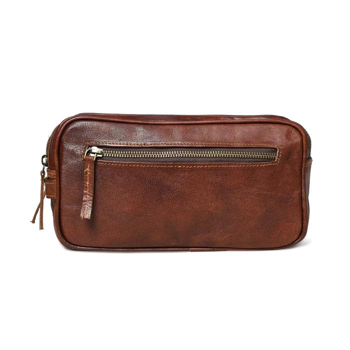 Genuine Buffalo Leather Toiletry Bag for Men & Women | Travel Shaving Kit Pouch | Twin & Single Section Variants | Vintage Brown & Black | Unisex Dopp Kit Organizer (Twin Section, Brown)-image-47