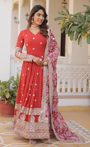 Image of Fashion Basket Gergette Embroidered Long Anarkali
