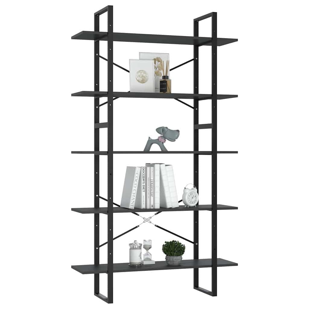 Libreria a 5 scomparti, in legno e metallo, 100 x 30 x 175 cm, con molto spazio per soggiorno, ufficio, studio, come sistema di scaffale aperto e divisorio