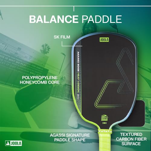 Image of JOOLA Agassi Heat Vision 16mm Pickleball Paddle - New Shape w /Extended Sweet Spot - Textured Carbon Fiber Surface for Spin - SK Film for Less Vibration - USAP Approved - NFC Chip Enabled