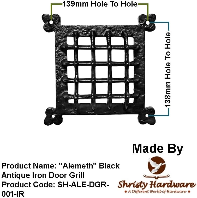Shristy Hardware "Alemeth" Black Antique Iron Door Grill – (Pack of 1 Black Powder Coated Finish)