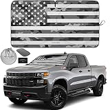 Autoamerics 1-Piece Windshield Sun Shade Gray Camo American Flag USA Design - Foldable Car Front Win