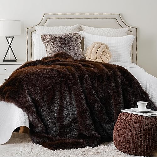 BATTILO HOME Chocolate Brown Faux Fur Throw Blanket, Luxury Fluffy Fur Blanket for Bed, Comfy Shaggy Cozy Plush Fuzzy Fur Throws for Sofa Couch Living Room Home Decor, 125x150cm