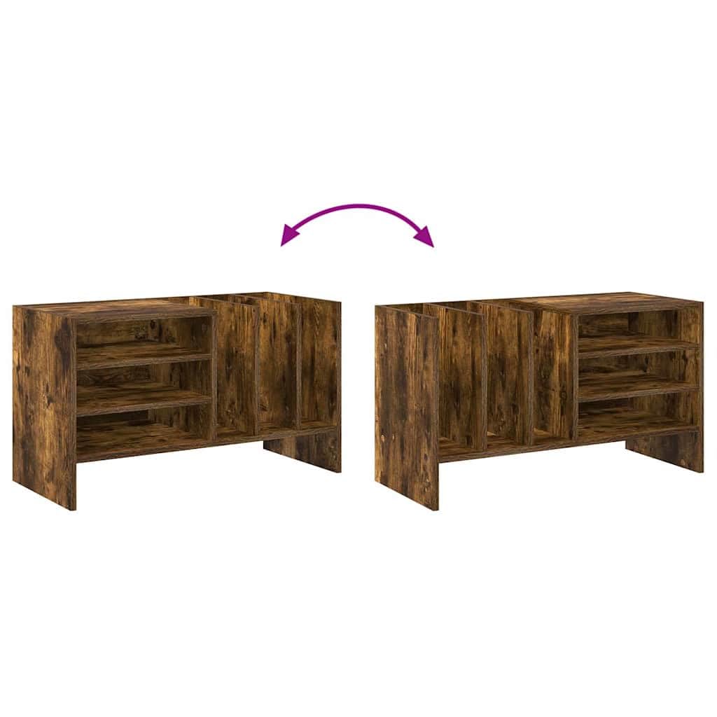 Armadietto per dischi in rovere affumicato, 78,5 x 35 x 45 cm, con 6 ripiani, scaffale versatile per soggiorno, vinile, riviste, supporti multimediali, organizer