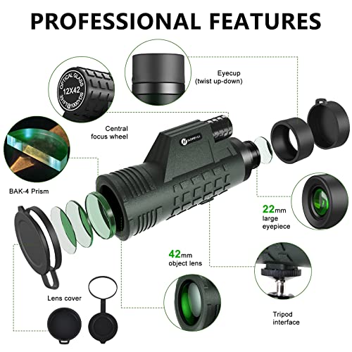 Monocular Telescope For Adults High Powered, Starscope Monocular For Smartphone Adapter With Tripod, 12X42 Hd Portable Monocular For Bird Watching Travel Camping Hiking #TOP1