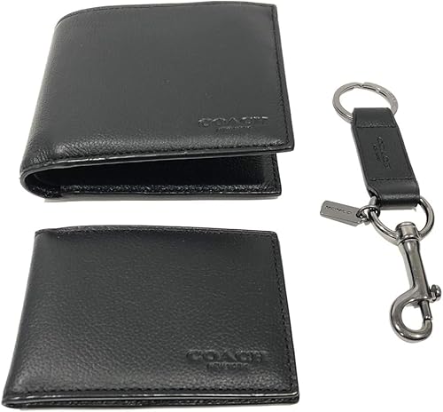 Coach Juego de billetera de identificación compacta y llavero para hombre Negro