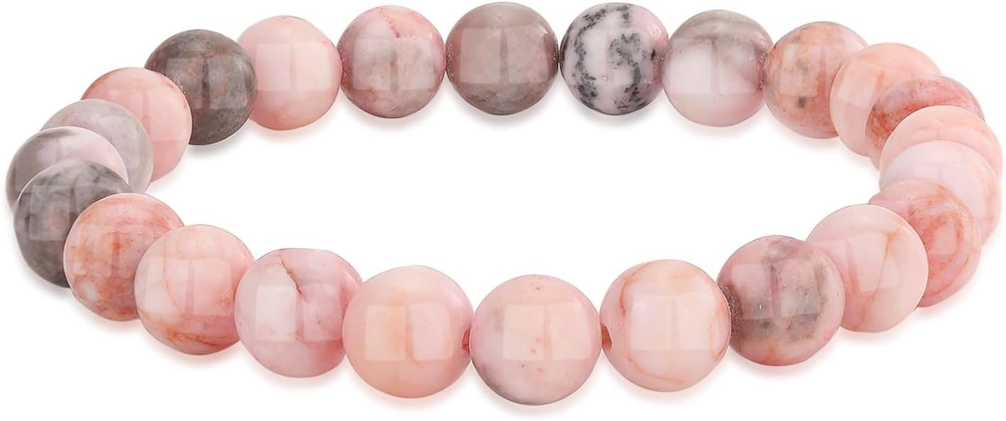 Crystal Vibe Pink Zebra Jasper Bracelet for Balance and Harmony - 8mm Beaded Bracelet for Women Men - Healing Crystal Bracelet - Elastic Adjustable Size