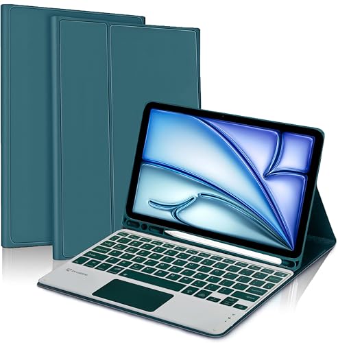 ProElite TouchPad Keyboard case for iPad Air 11 M4/M3/M2 /Pro 11" 4th/3rd Gen & iPad Air 5th/4th Gen 10.9" Pencil Holder, Detachable Bluetooth Keyboard Built-in 7-Colors Backlit, Dark Green