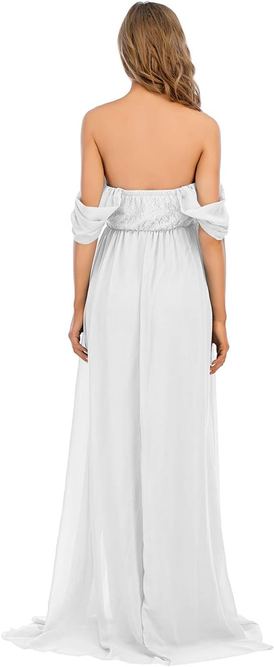 ZIUMUDY Maternity Off Shoulder Chiffon Gown for Photo Shoot Maxi Lace Dress for Baby Shower Bridesmaid Party Dress - Image 6