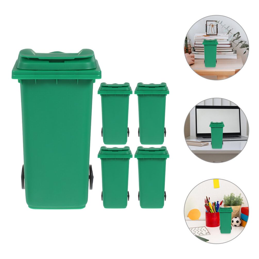 EXCEART 5-Pack Mini Desktop Trash can with Lid Multifunctional Slim Waste Basket and Pencil Holder Small Storage Organizer for Office and Kitchen Table
