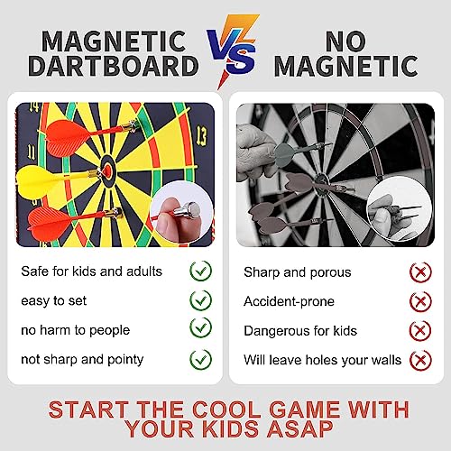 Image of Serveuttam Magnetic Dart Board Game for Kids & Adults - 6 Pc Darts & Mat | Double Faced, Indoor /Outdoor, Portable, Safe, Non-Toxic, Black, EVA