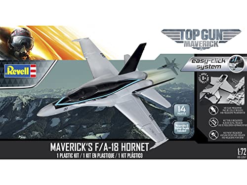 Revell Easy-Click-System 85-1267 Top Gun Maverick's F/A-18 Super Hornet Fighter Jet Kit 1:72 Scale, Skill Level 2 Plastic Model Airplane Building Kit , Gray, 8 years old and up, Small, 14-Piece