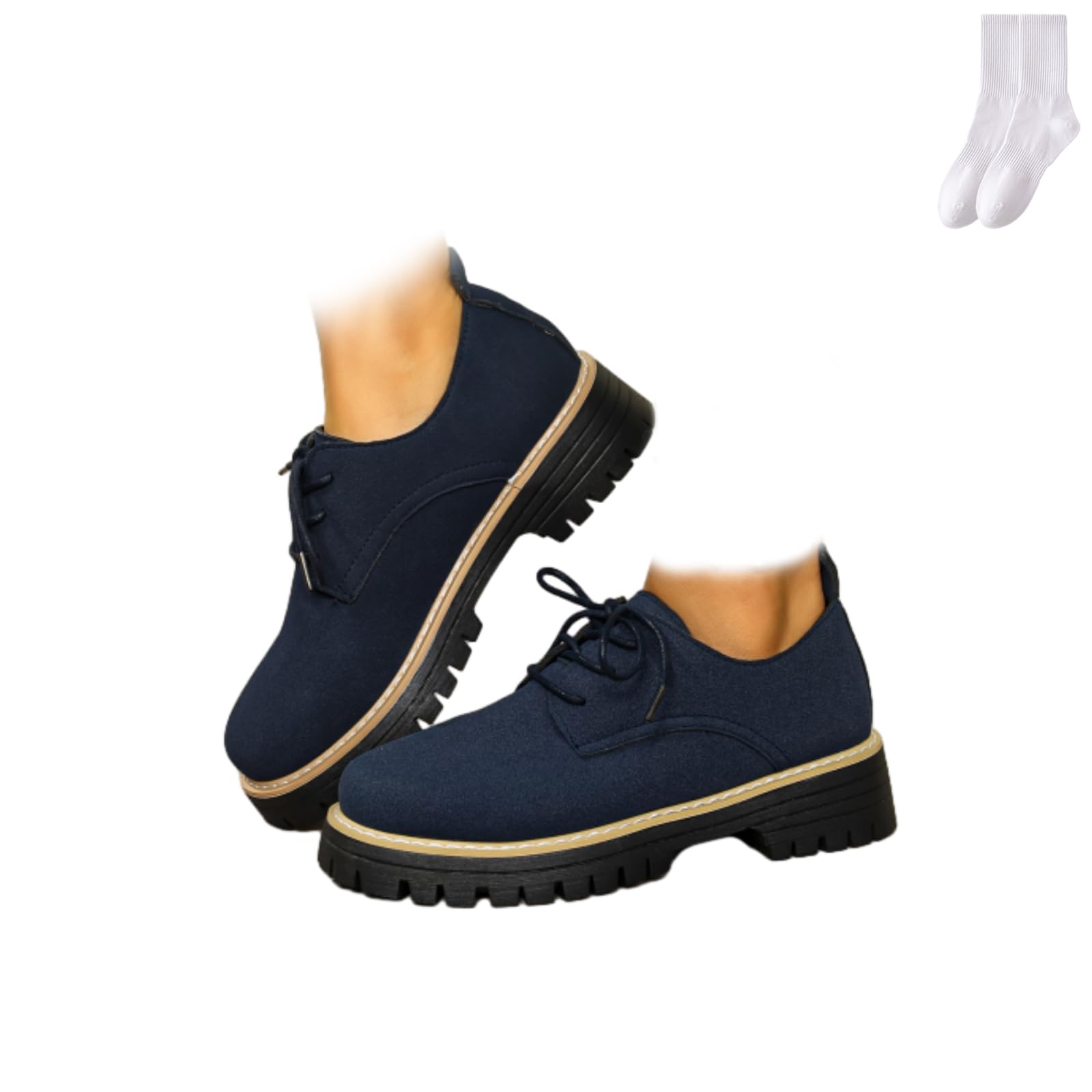 Mocasines gruesos casuales de punta redonda con cordones para mujer, ligeros y cómodos, con plataforma, antideslizantes, para negocios, oficina, trabajo