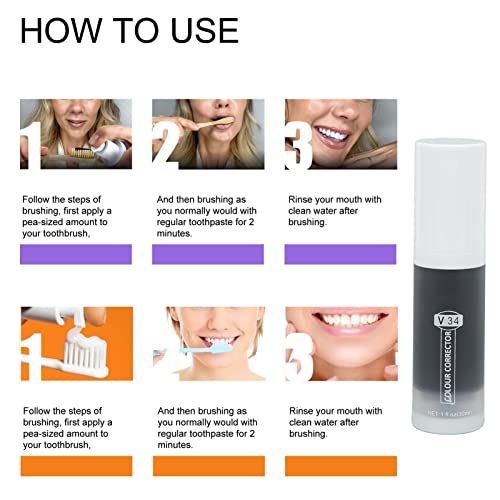 Creme Dental Roxo, 30ml, Clareador Profundo, Remoção de Manchas, Creme Dental, Corretor de Cor de De