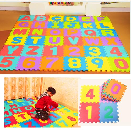 Kit 36 Tatame Tapete Eva Bebê Infantil Tapete Emborrachado Alfanumérico Térmico Colorido Educativo Placas Grandes 29X29X07