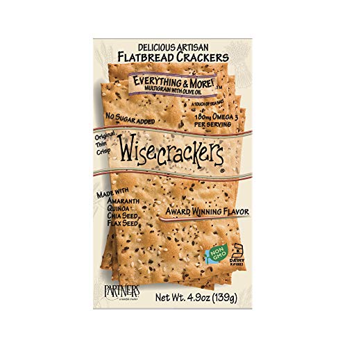 Partners Wisecrackers Low Fat Artisinal Flatbread Crackers, Everything & More, 4.9 Oz (Pack Of 6)