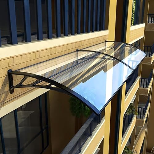 Vordach für den Außenbereich, 100 x 150 cm, aus transparentem Polycarbonat, Sonnendach und Regenschutz, Robustes Dach aus schwarzem ABS-Kunststoff, Vordach für Eingangstüren – einfach zu montieren