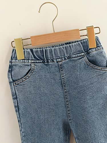 Soly Hux Girl's High Elastic Waist Bell Bottom Jeans Raw Cut Casual Flare Leg Denim Pants Blue 160 #TOP2