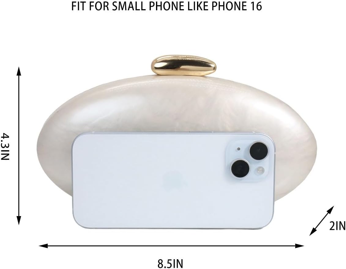 Shell Acrylic Beaded Purse Egg Shape Evening Clutch Oval Handbag for Women Wedding Party Shoulder Bag