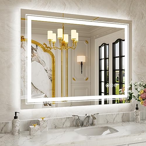 Image of WTTY LED Bathroom Mirror 40 inchx30 inch with Back and Front Light,Modern LED Mirror for Bathroom,Stepless Dimmable Lighted Bathroom Vanity Mirror with Anti-Fog,Memory Function,Shatter-Proof
