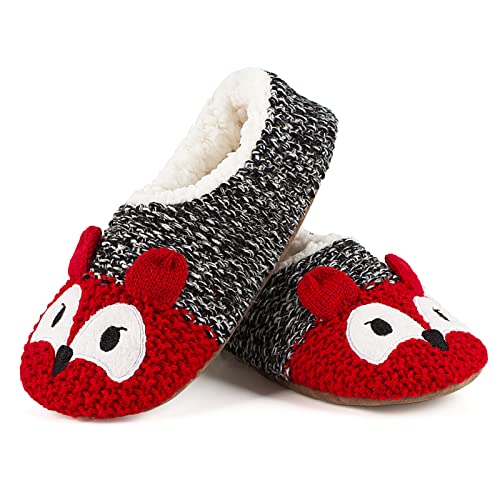 Cosyone1997 Women's Cute Animal Slippers With Non-Slip Gripper Soles Warm Cozy House Socks Unique Gifts （Fox L 9-10 #TOP16
