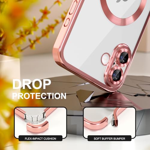 Image of Misea Magnetic for iPhone 17 Case Compatible with MagSafe Pink | [Never Yellowing] [Military Drop Protection] Full Camera Lens Protector Plating Soft Clear Phone Case for Women, Pink
