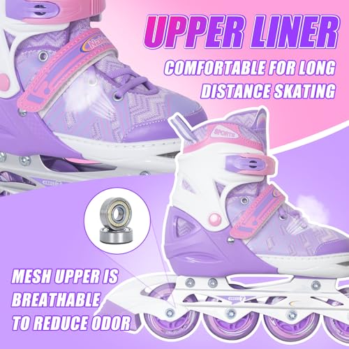 Image of Nattork Adjustable Inline Skates for Tollder Girls with Light up Wheels - Purple Little Kids Blade Roller Skating for Beginners Size 10J 11J 12J Ages 4 5 6