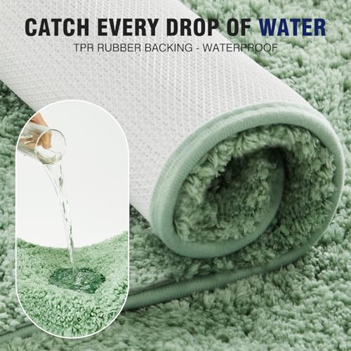 TECHMILLY Super Soft Shaggy Bathroom Rugs, Absorbent Thick Non Slip Microfiber Bath Rugs, Quick Dry Machine Washable Bath Mat for Bathroom Floor, Bathtub and Shower 17"x24"