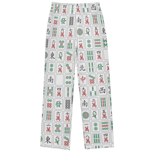 Boy's Pants Mahjong Tiles on White Jogger Pants Elastic Waist Long Bottoms Trousers with Pockets 6-14 Years
