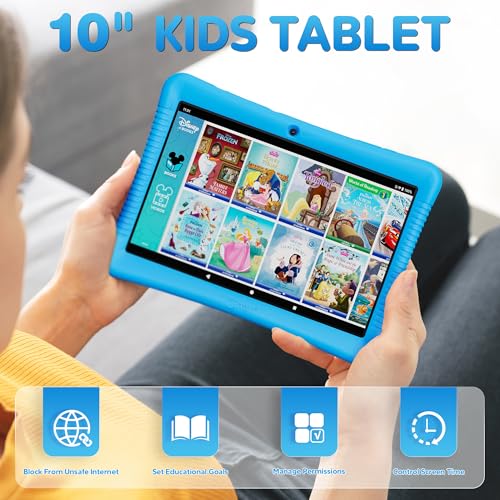 Contixo K102 10\" Kids Tablet Bundle - Wireless Kids Headphones, 32GB, 80+ Disney eBooks ($350 Value), Parental Controls, Dual Cameras, Shockproof Case with Kickstand & Stylus, Ages 3-7 - Blue