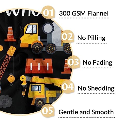 Personalized Construction Truck Blanket Gifts with Name - 40x50 Inches Funny Throw Blanket for Boys - Black Soft Fuzzy Excavator Blankets for Bed, Couch & Living Room