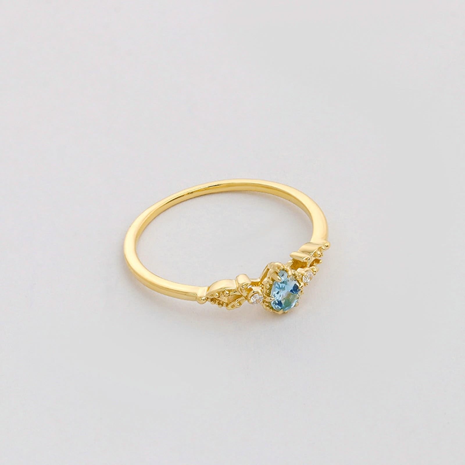 Alianzas de boda de oro amarillo de 9 K/14 K/18 K con gotas azul claro, lagrima