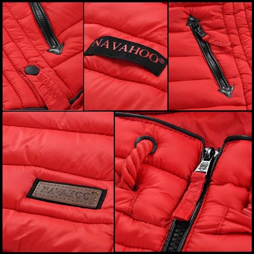 Navahoo Damen Steppjacke XS-XXL leichte Übergangsjacke mit abnehmbarer Kapuze, wasserabweisend, taillierter Schnitt B650 (XL,Navy)