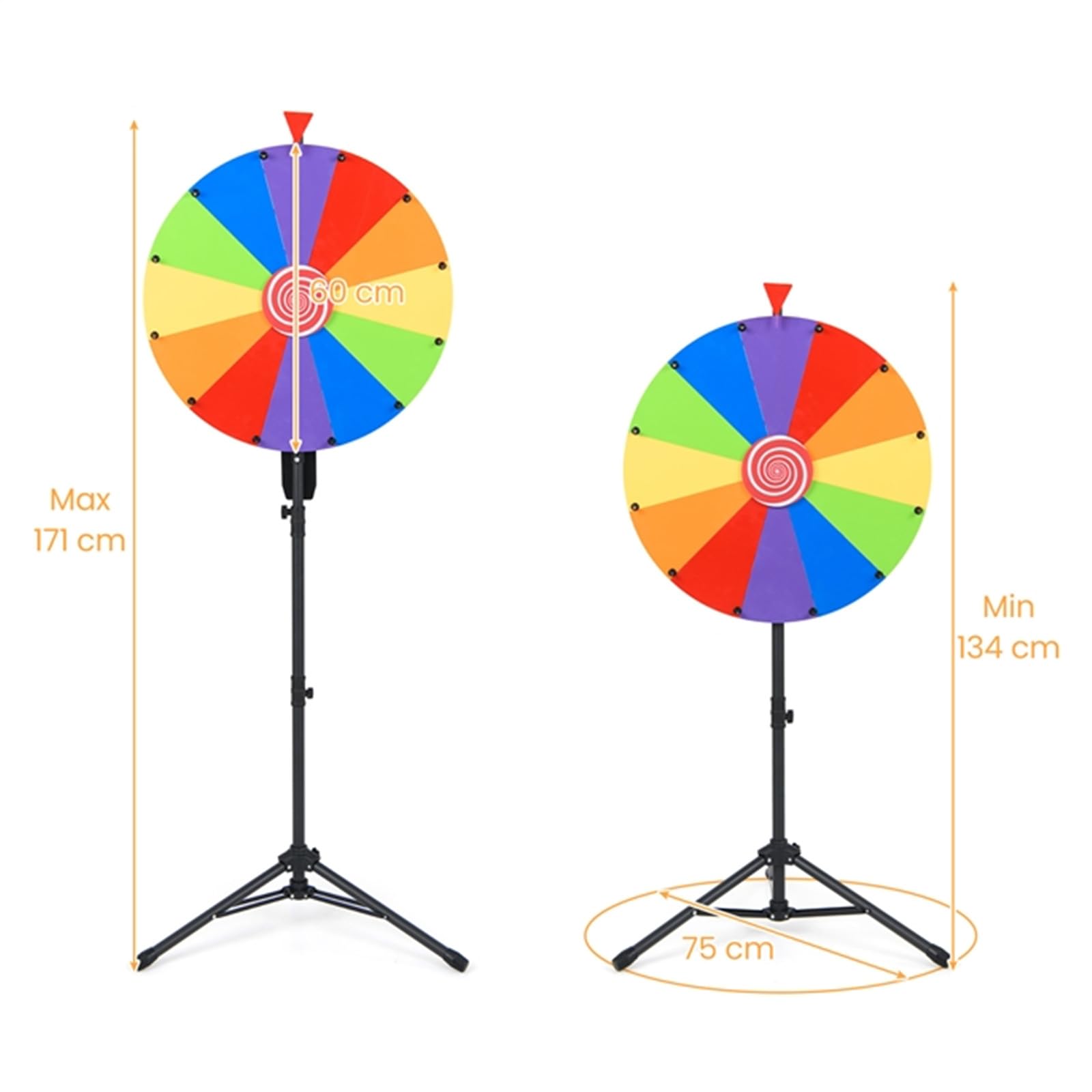 HOMASIS Glücksrad, 60 cm Drehrad zum Drehen mit 12 Slots, Bunt