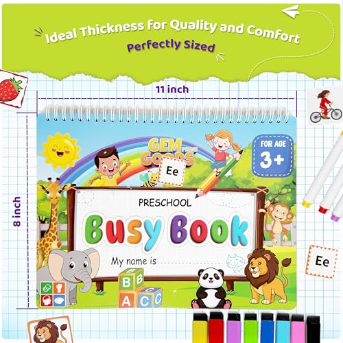 GemPrime Busy Book for Toddlers, Montessori Preschool Learning Activities, 15 Themes, Tracing & Coloring Pages for Kids Ages 3+, Sensory Educational Toys for Autism - Perfect Christmas & Birthday Gift