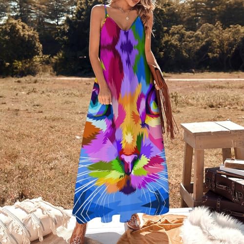 Robe maxi colorée motif chat mignon coupe fluide de qualité supérieure